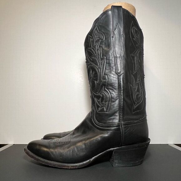 Mens LUCCHESE Black Leather Handmade Western Cowboy Boots / Size 10 Narrow - Picture 3 of 8